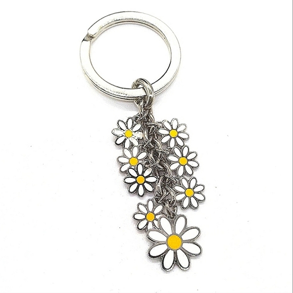 Coach Accessories - COACH Vintage White Multi Daisy Keychain Fob Purse charm in silver